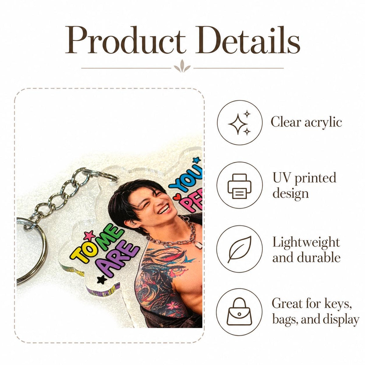 Jungkook Inspired Acrylic Keychain, LA Day 4 Concert Inspired, BTS Army Keychain, To Me You Are Perfect, JK Bag Charm, Kpop Gift
