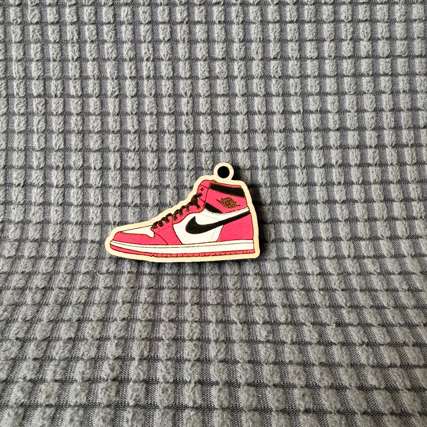 Jordan Sneaker Wood Keychain (Black Red and White)