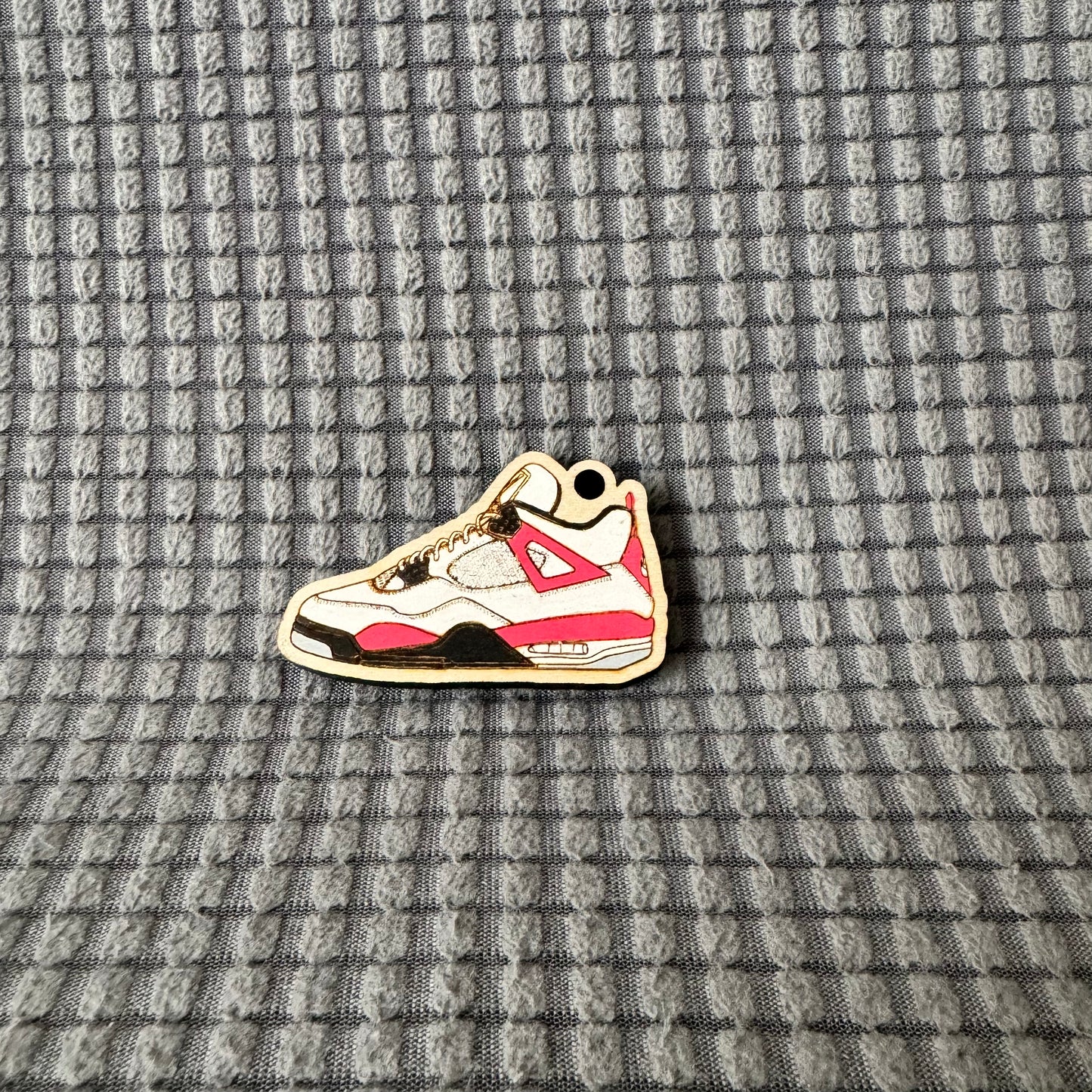 Jordan Sneaker Wood Keychain (Black Red and White)