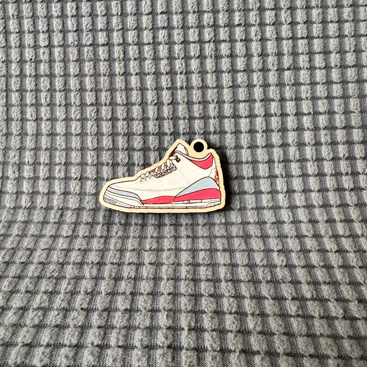 Jordan Sneaker Wood Keychain (Black Red and White)