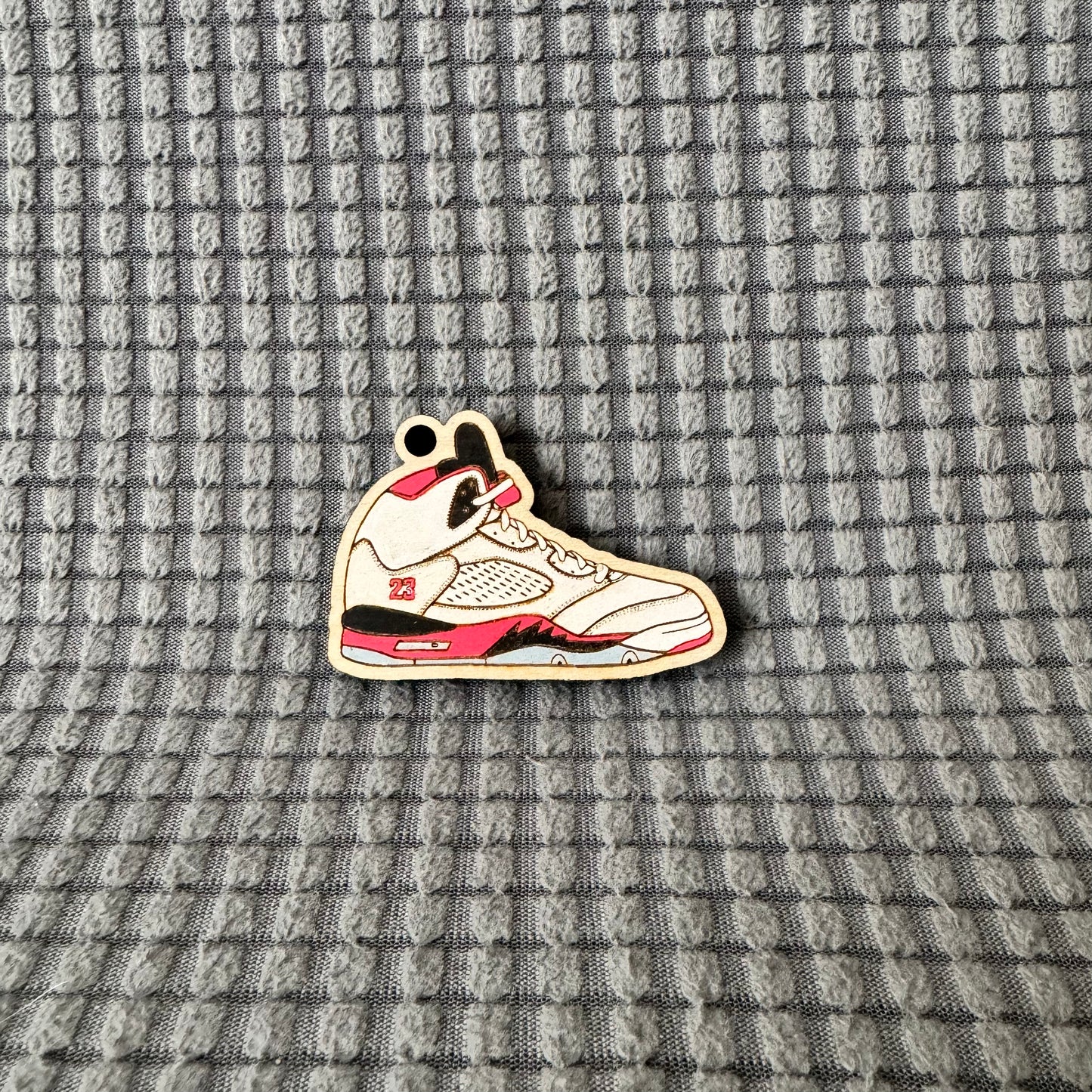 Jordan Sneaker Wood Keychain (Black Red and White)