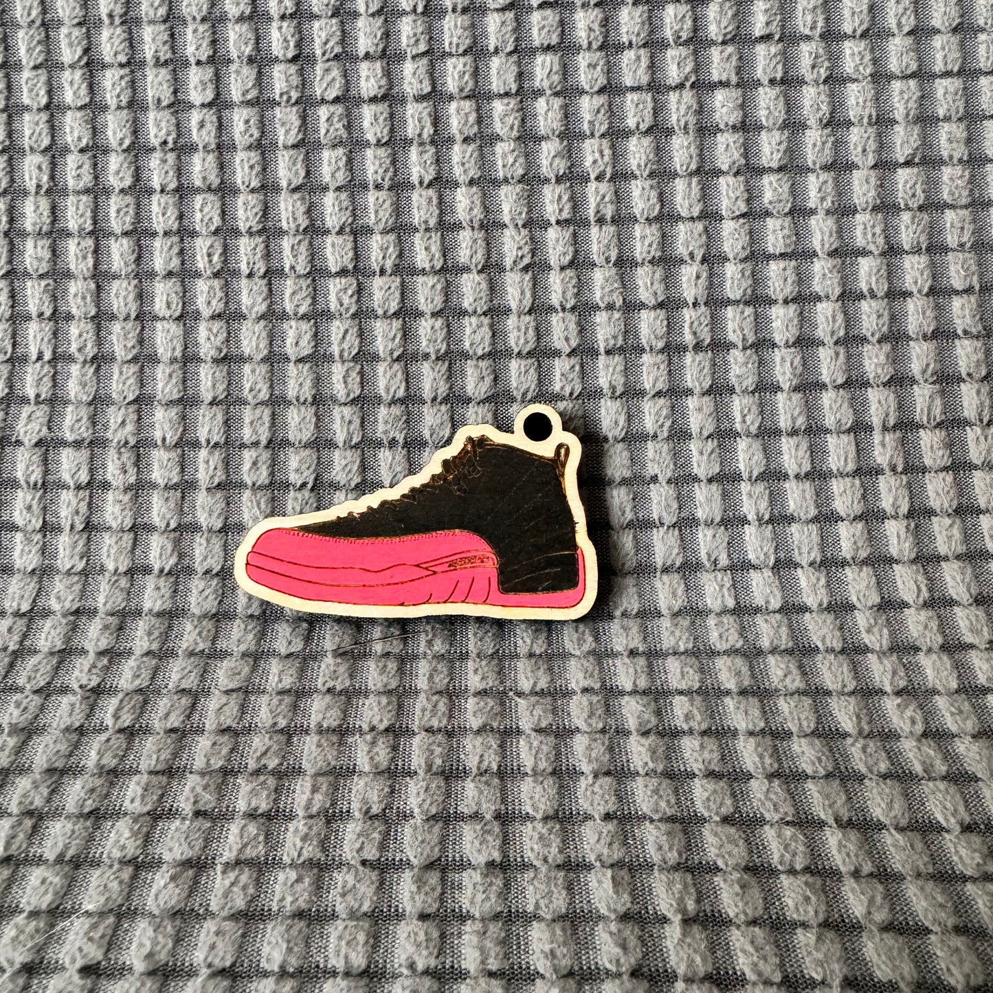 Jordan Sneaker Wood Keychain (Black Red and White)