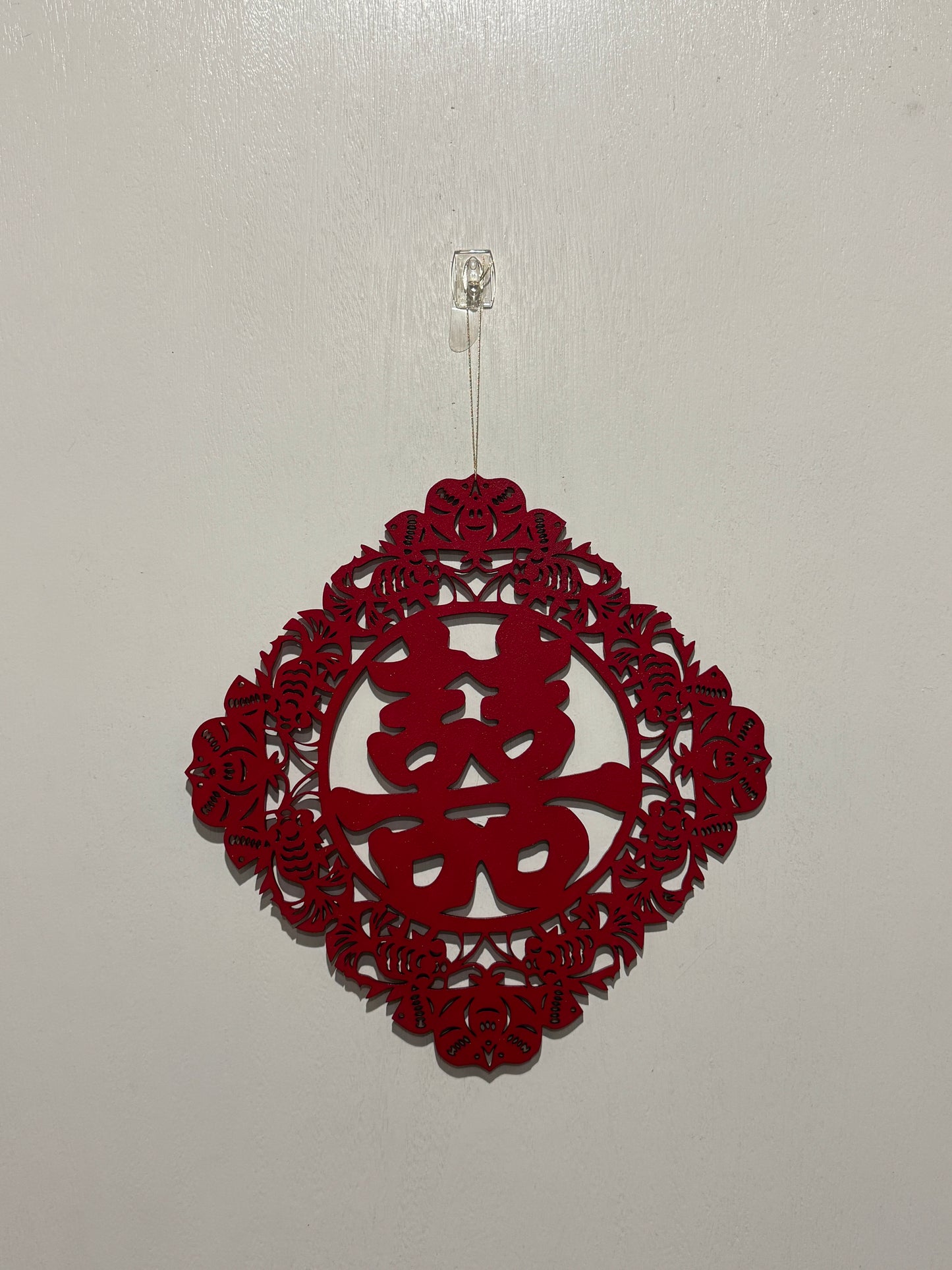 Chinese New Year Double Happiness Wood sign (Lace and Bats)