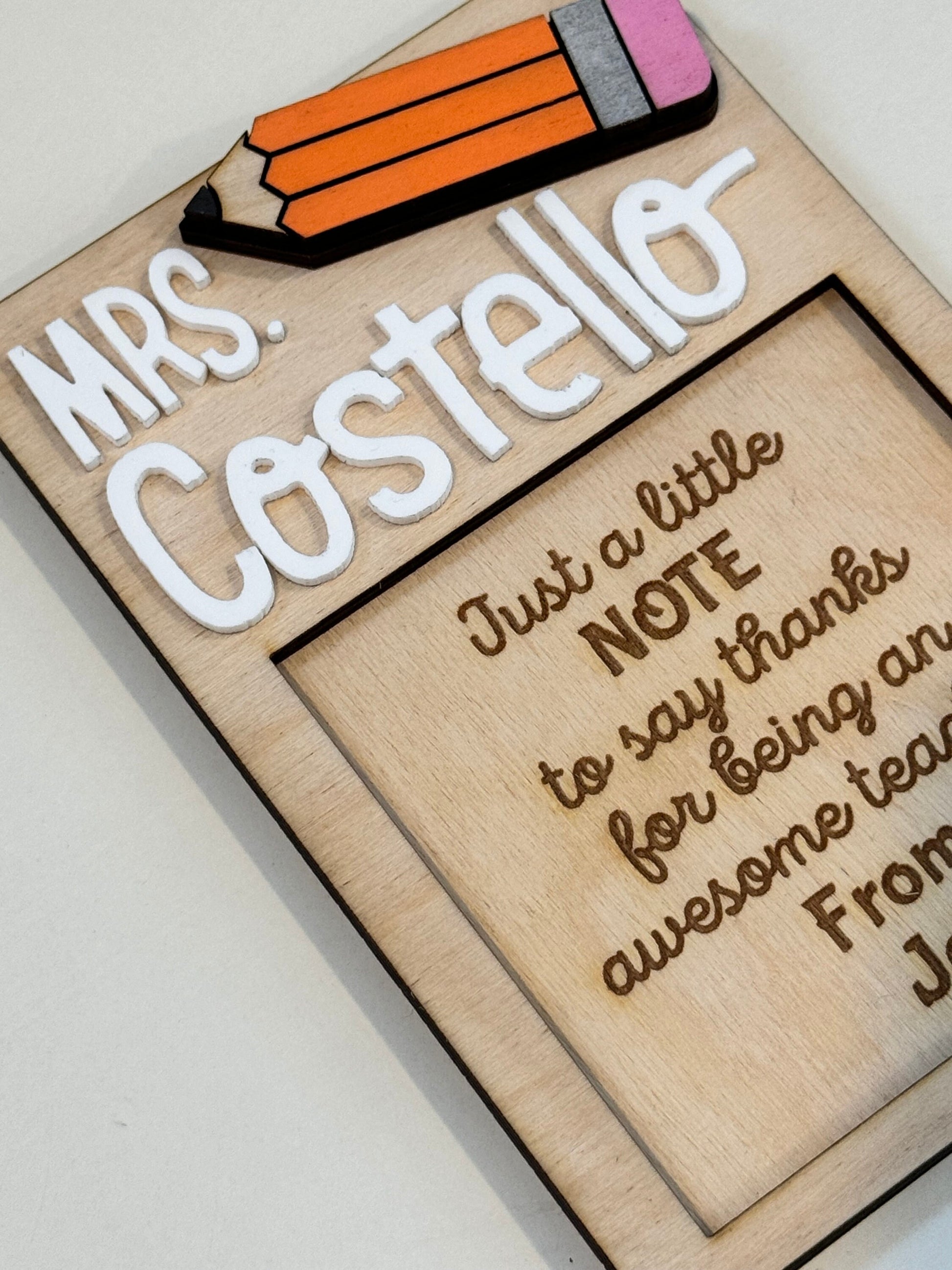 Teacher Appreciation Post It Note Holder - Wood and Acrylic Engraved