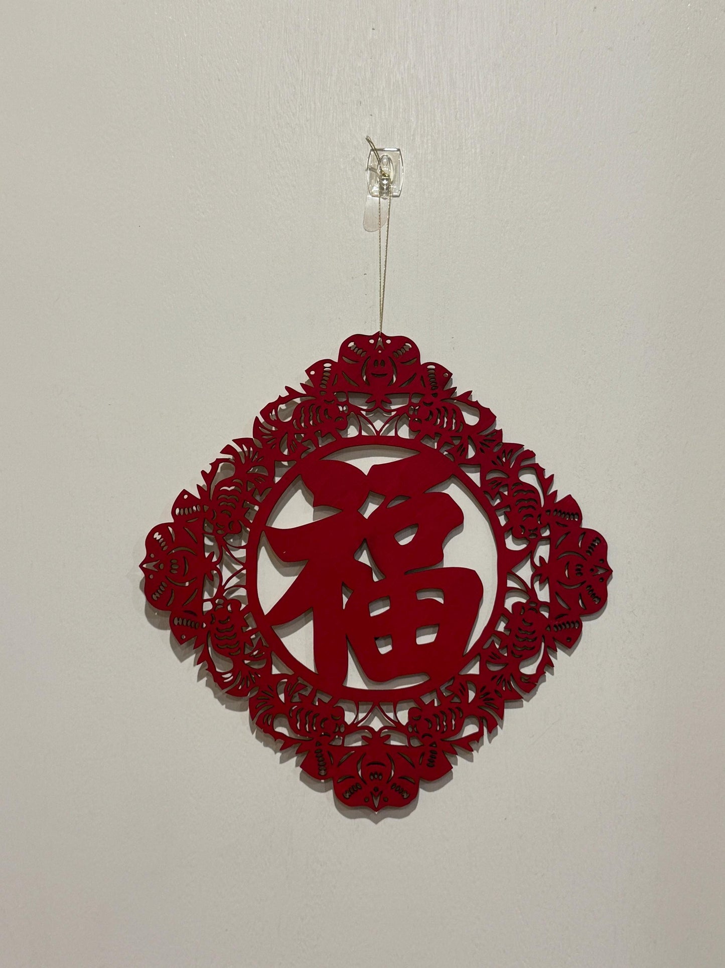 Chinese New Year Fu Wood sign (Lace and Bats)