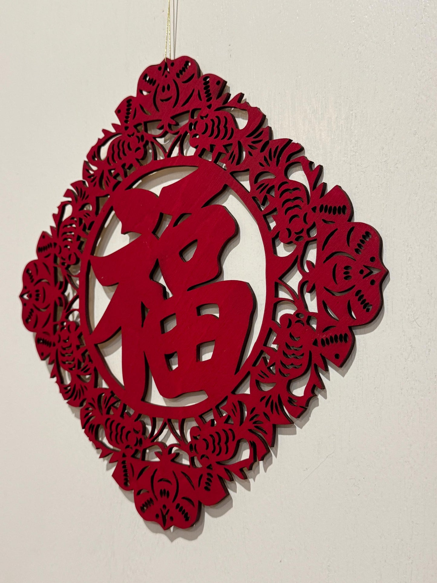 Chinese New Year Fu Wood sign (Lace and Bats)