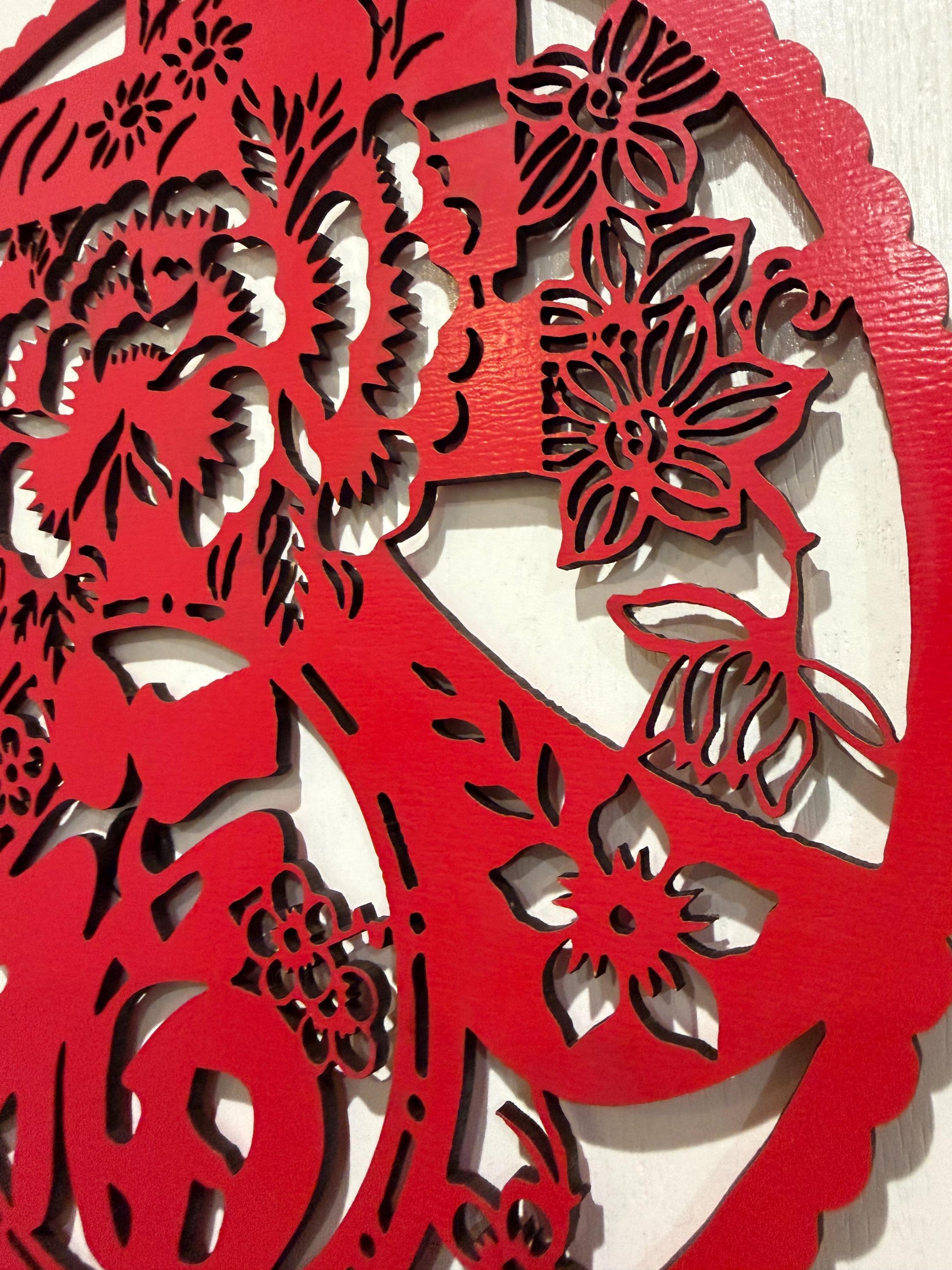 Chinese New Year Fu 福 Round Wood sign (Spring春)