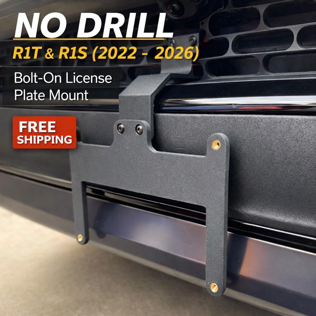 Rivian R1S/R1T Front License Plate Bracket (2022–2026) — No Drill, Heavy-Duty Mount
