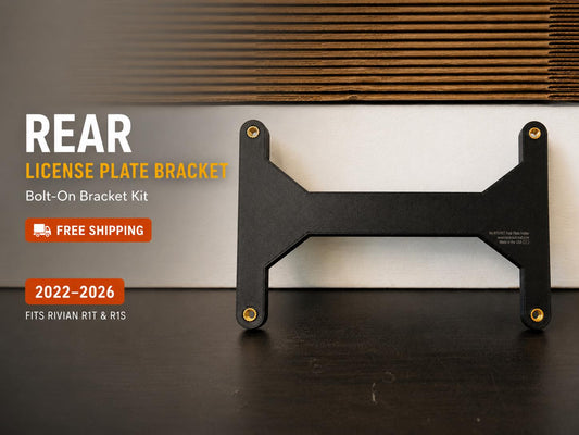 Rivian R1S / R1T Rear License Plate Bracket (2022–2026) — Bolt-On, Direct Fit + Black Screws