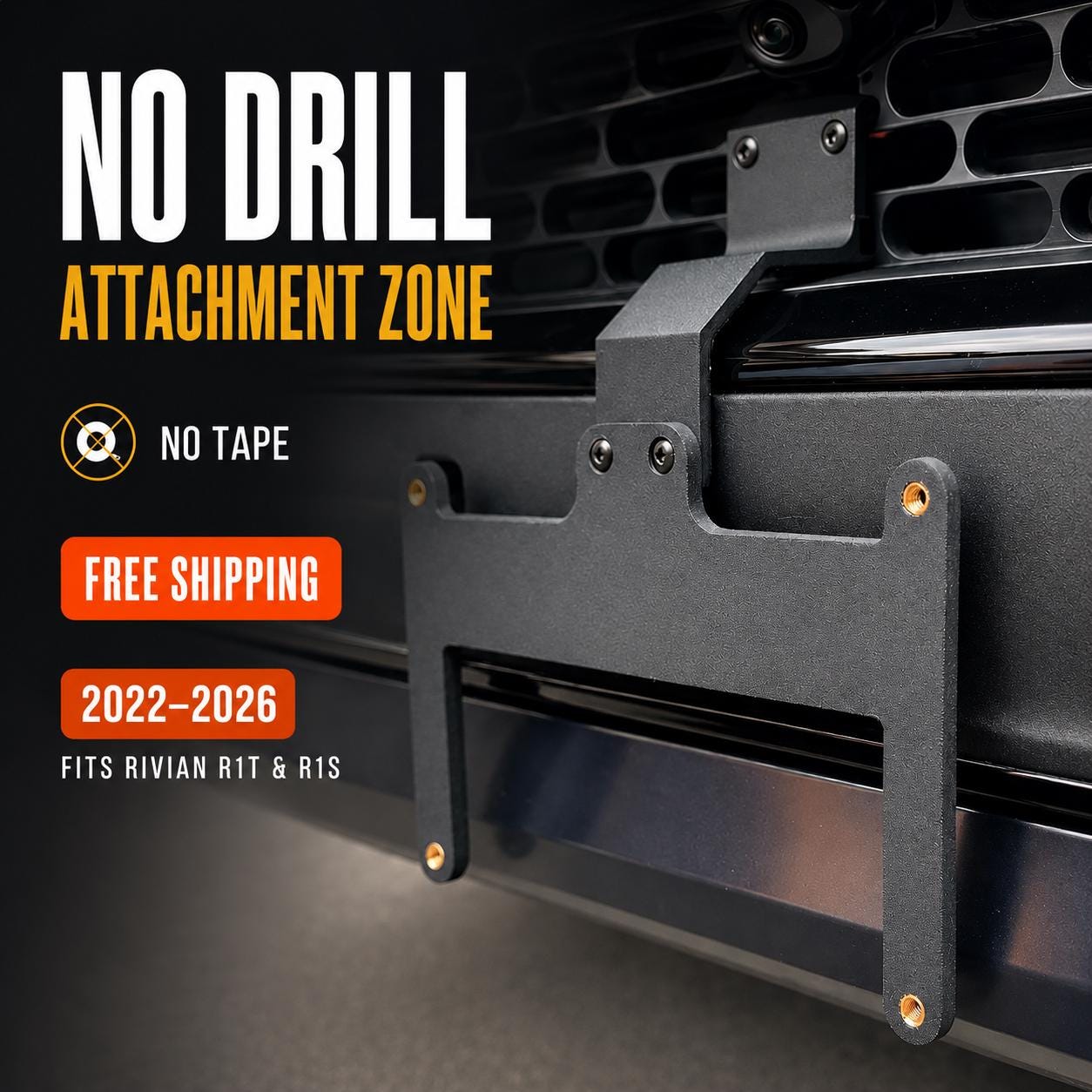 Rivian R1S/R1T Front License Plate Bracket (2022–2026) — No Drill, Heavy-Duty Mount