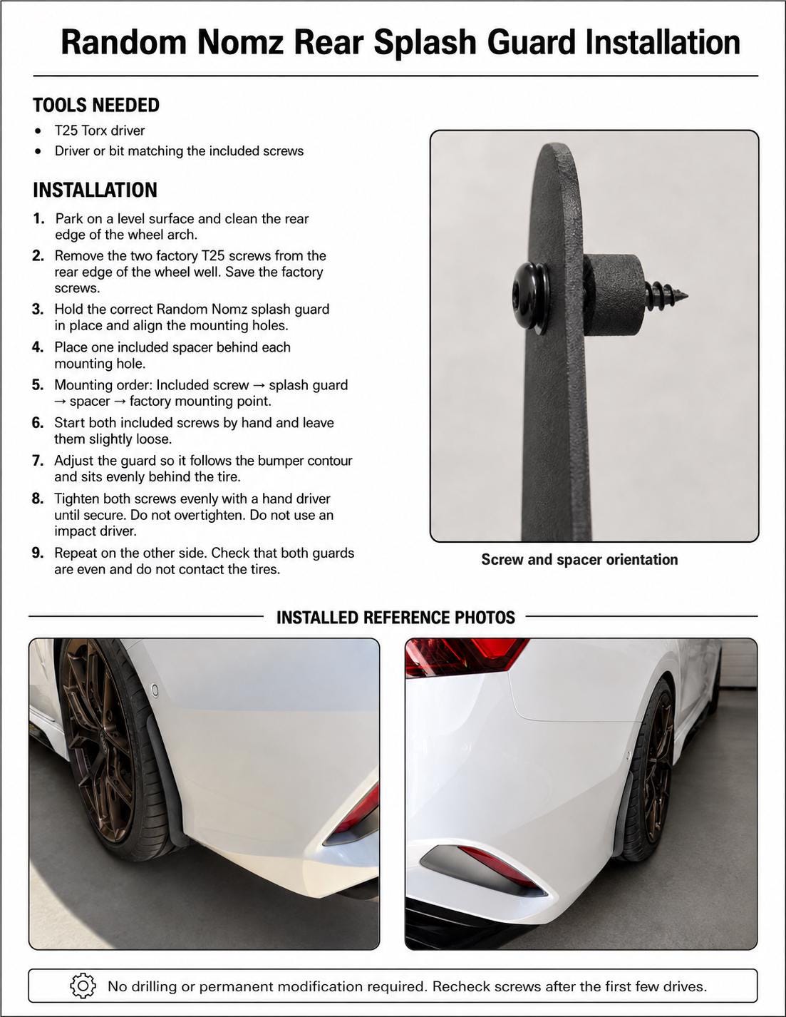 Black ASA-GF Rear Arch Splash Guards Compatible with Audi RS3 8Y, 2022–2026