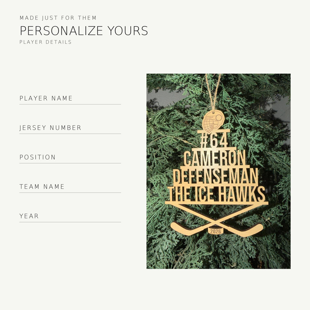 Personalized Sports Ornament | Custom Athlete Christmas Ornament | Basketball Football Baseball Hockey Soccer Volleyball Swim Gift