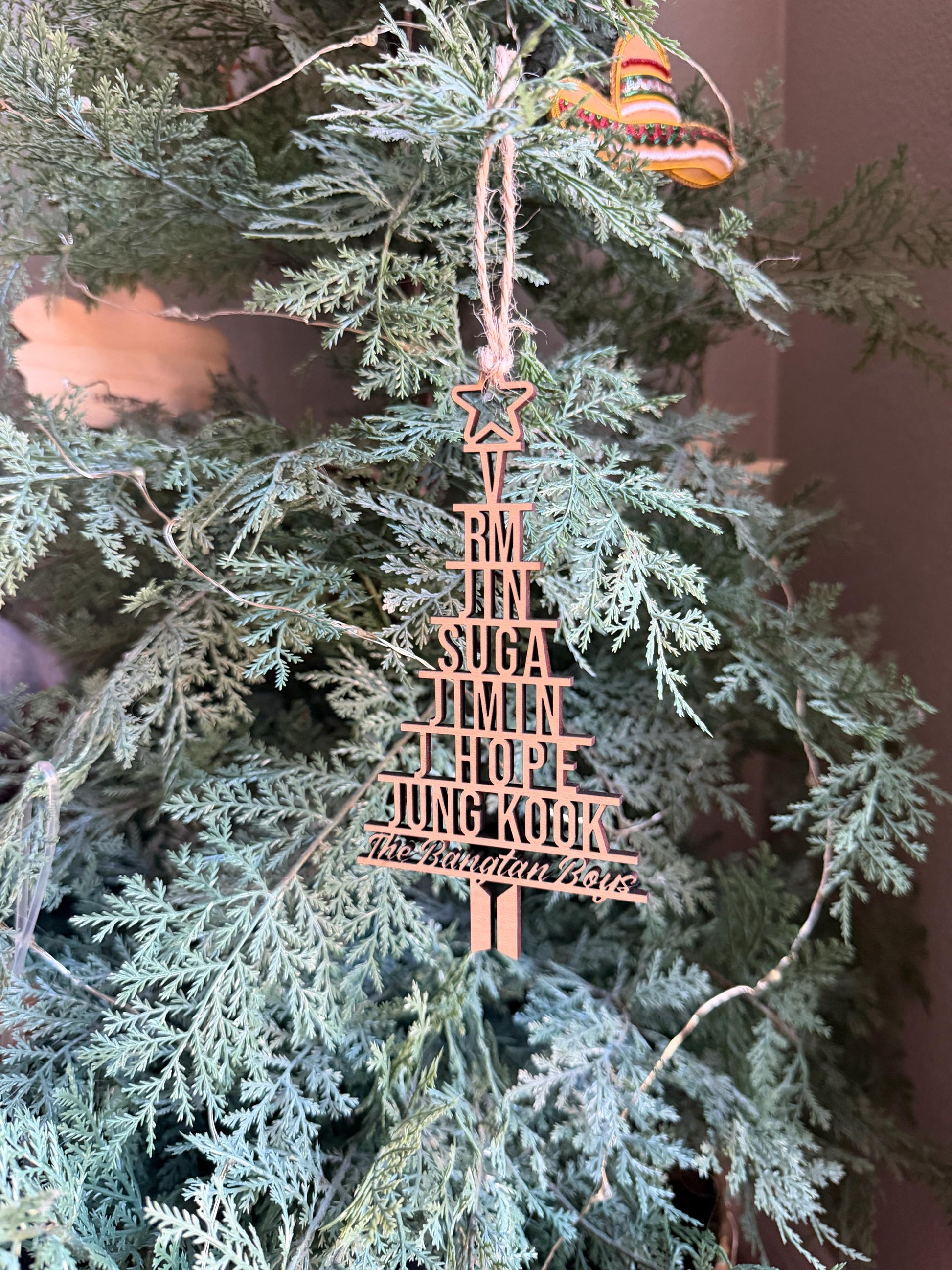 BTS Inspired Christmas Ornament | Bangtan Boys Wooden Ornament | Kpop Fan Gift | Stacked Member Names