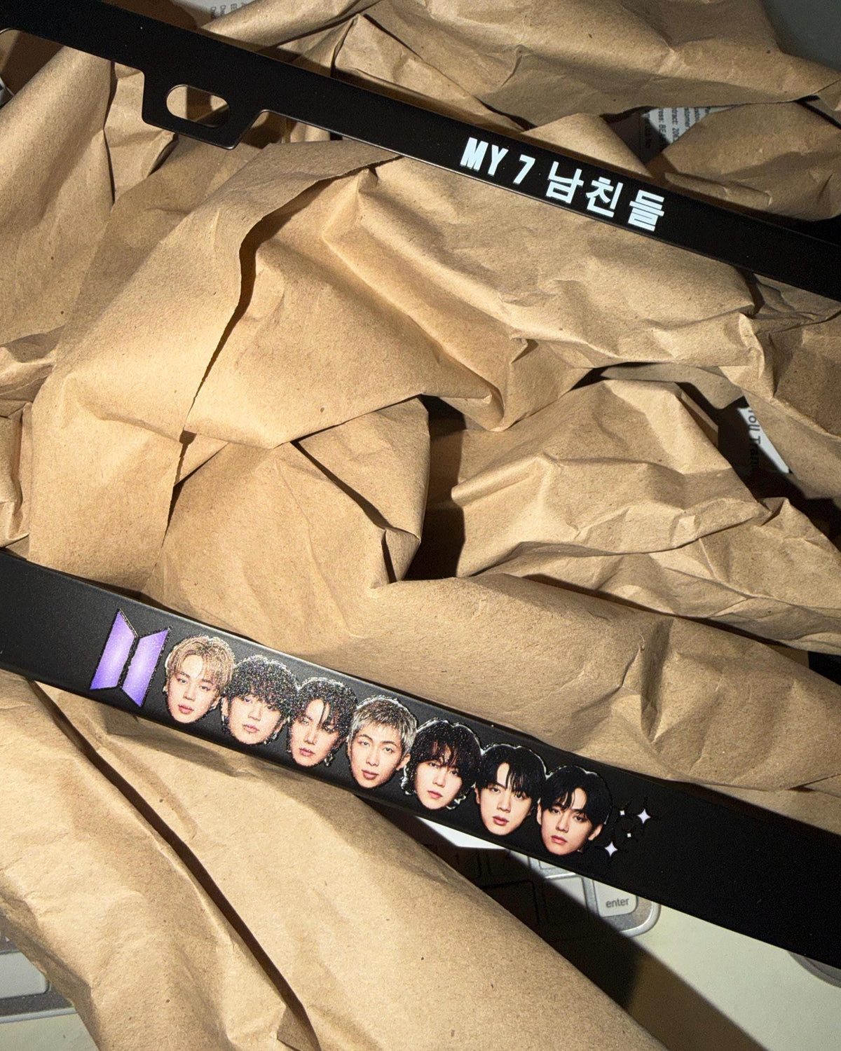 BTS Inspired My 7 BFs License Plate Frame - Black Stainless Steel, UV Printed (11 1/8" x 4 5/8")