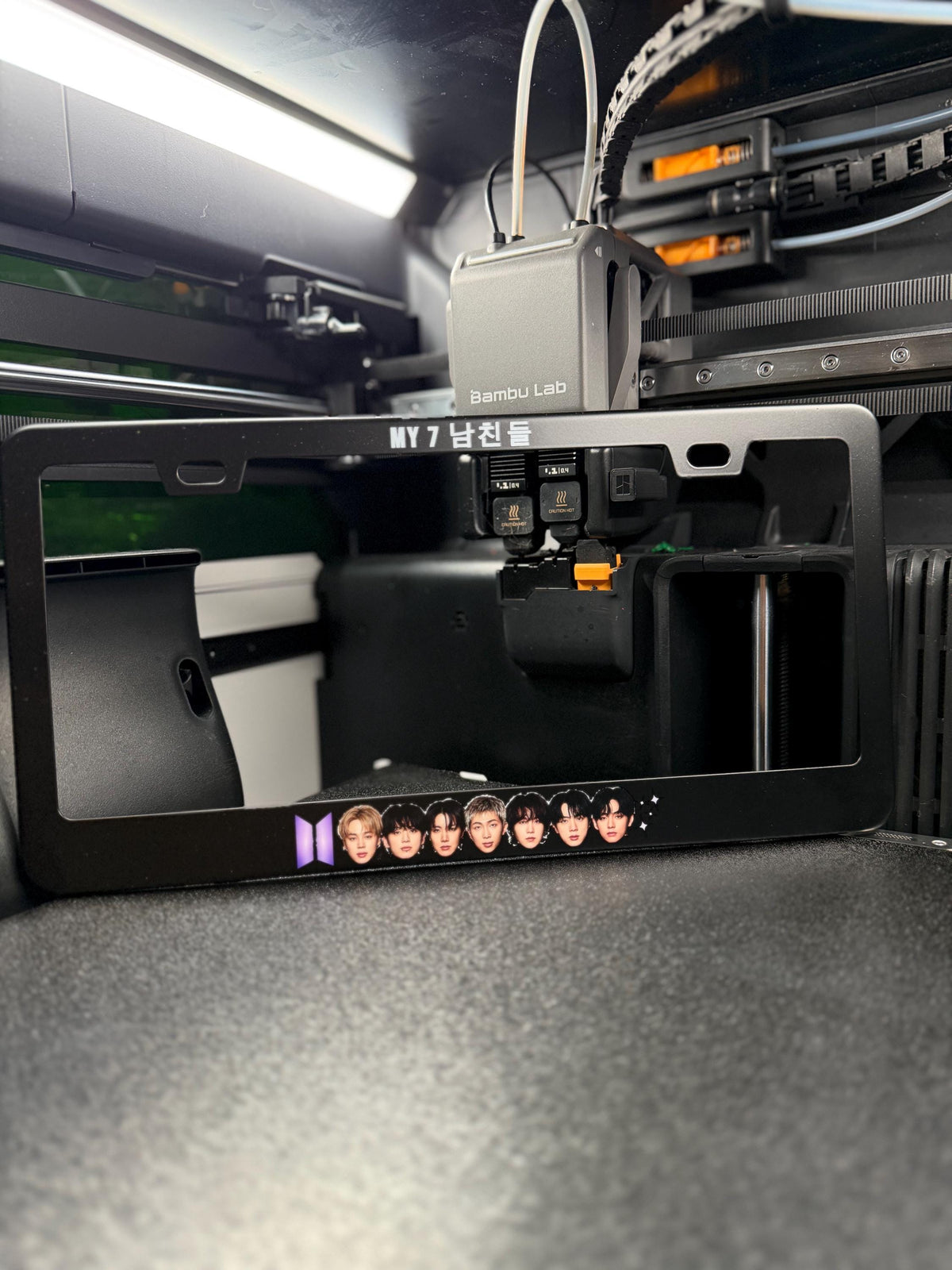 BTS Inspired My 7 BFs License Plate Frame - Black Stainless Steel, UV Printed (11 1/8" x 4 5/8")
