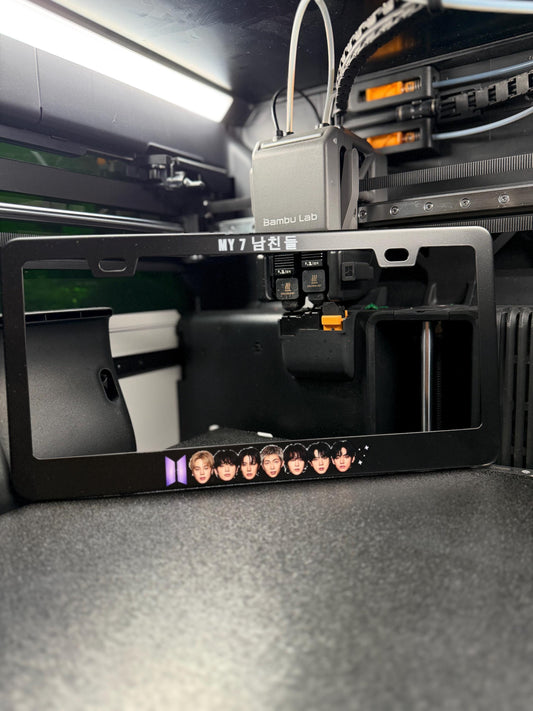 BTS Inspired My 7 BFs License Plate Frame - Black Stainless Steel, UV Printed (11 1/8" x 4 5/8")