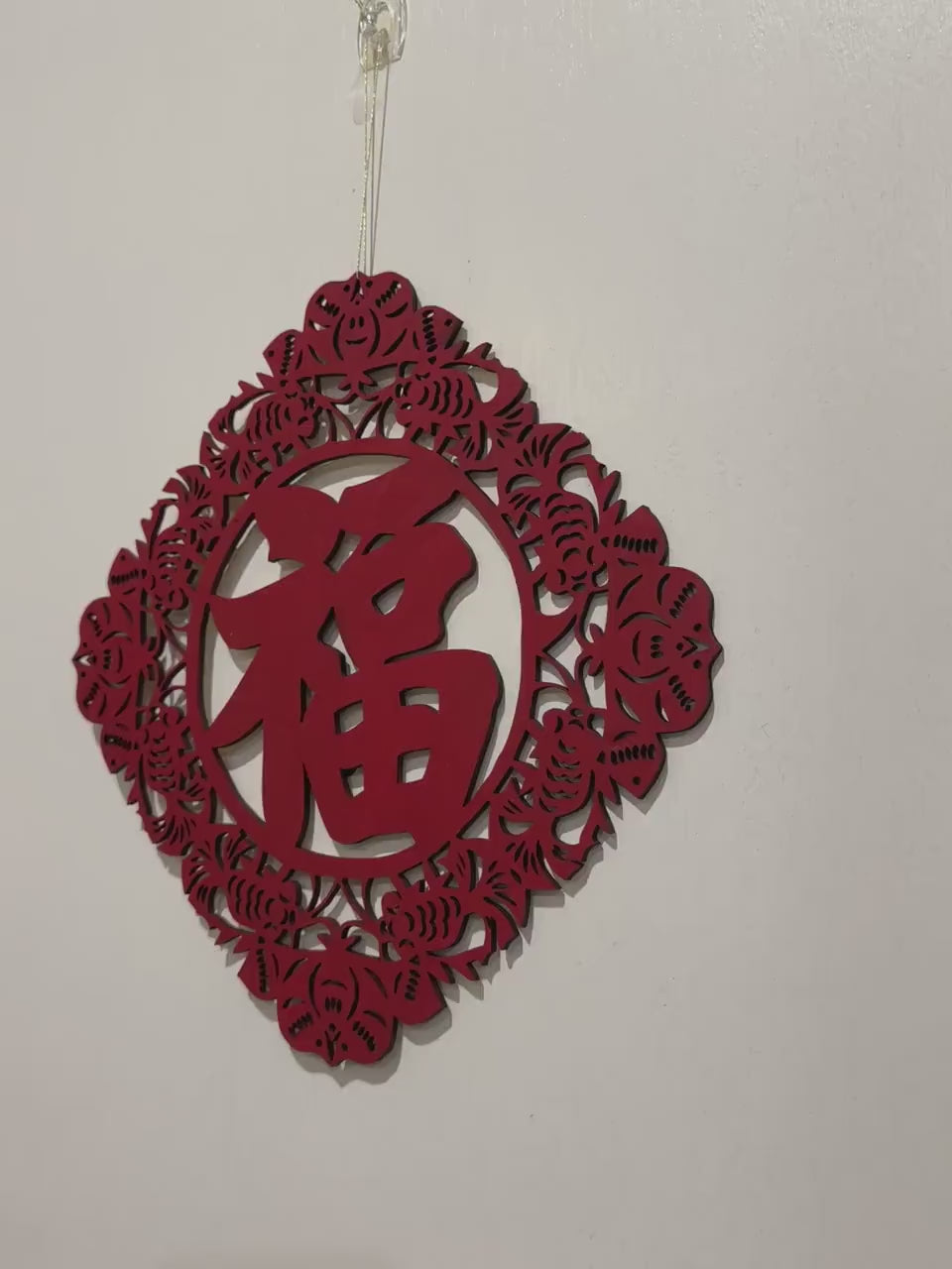 Chinese New Year Fu Wood sign (Lace and Bats)